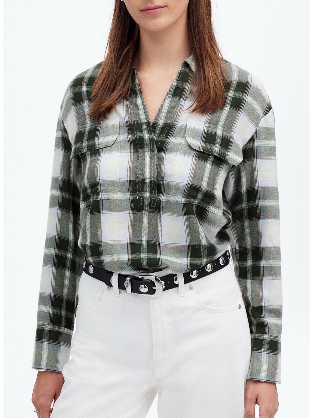 Madewell Plaid Popover Shirt in Green Plaid